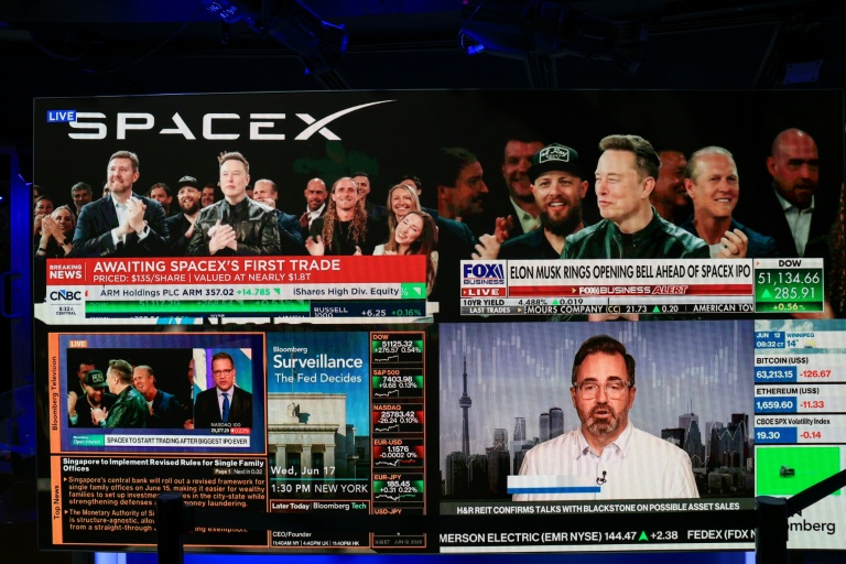 Premier jour de cotation de SpaceX à la Bourse de New York, le 12 juin 2026