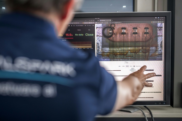Des cellules cérébrales humaines sur un écran à la start-up FinalSpark, le 3 octobre 2025 à Vevey, en Suisse