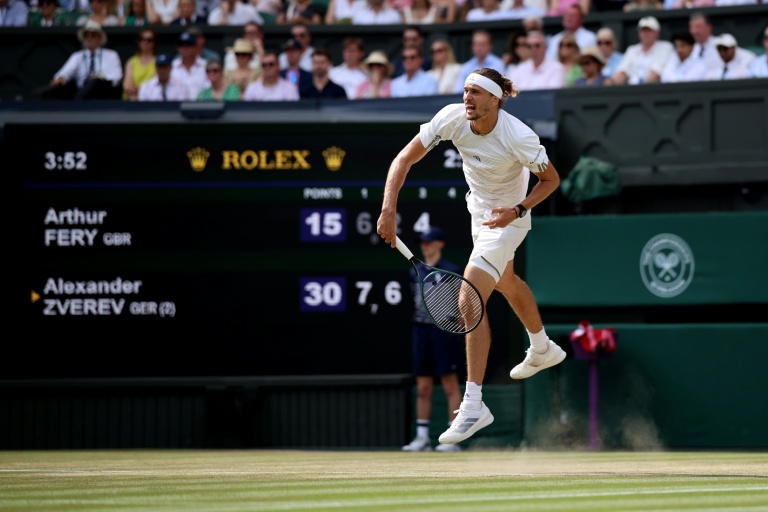 Le N.3 mondial, l'Allemand Alexander Zverev, en demi-finale de Wimbledon contre le Britannique Arthur Féry, le 10 juin 2026 à Londres